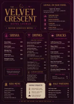 Lounge Velvet menu template preview