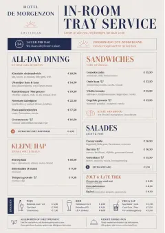In-Room Tray Service menu template preview