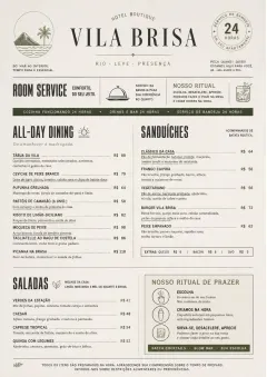 In-Room Tray Service menu template preview