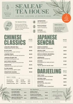 Botanical Infusion menu template preview