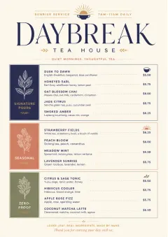 Boutique Pour Card menu template preview