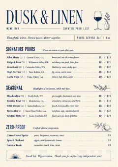 Boutique Pour Card menu template preview